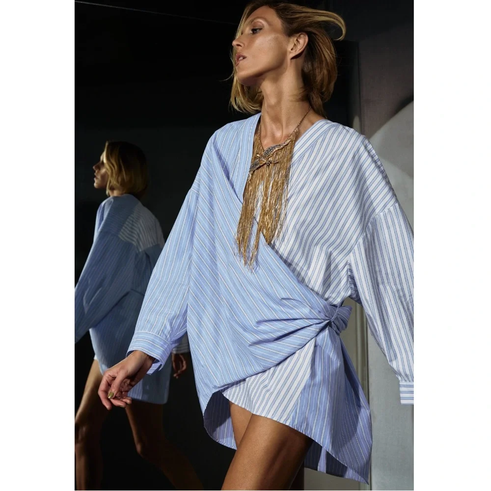 Zara POPLIN WRAP SHIRT - Picture 1 of 11